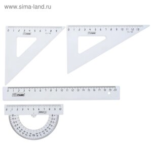 Набор геометрический "Стамм", средний (линейка 20 см, треугольник 9 см 45*треугольник 13 см 30*транспортир 10 см 180*