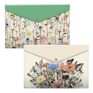 Набор из 4 папок-конвертов А4, 160 мкм, ErichKrause Wild Flowers, полупрозрачный, глянцевый, микс с рисунком