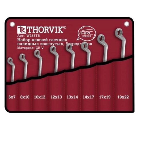 Набор ключей Thorvik 52623, гаечных, накидных, изогнутых, в сумке, 6-22 мм, 8 предметов