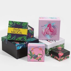 Набор коробок 6 в 1, упаковка подарочная, «Фламинго», 10.2 х 10.2 х 6 - 20 х 20 х 11 см