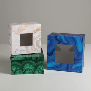 Набор коробок с PVC окном 3 в 1, упаковка подарочная, «Текстуры», 18 х 18 х 10‒22 х 22 х 12 см