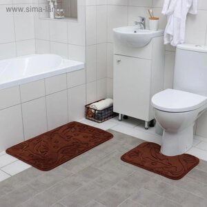 Набор ковриков для ванной и туалета Доляна «Дельфины», 2 шт: 4050, 5080 см, цвет МИКС