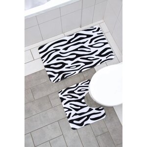 Набор ковриков для ванной и туалета Доляна «Зебра», 2 шт, 4045 см, 5080 см