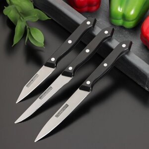 Набор кухонных ножей Доляна «Кулинарные изыски», 3 предмета, лезвие 8 см, 11 см, 11 см, цвет чёрный