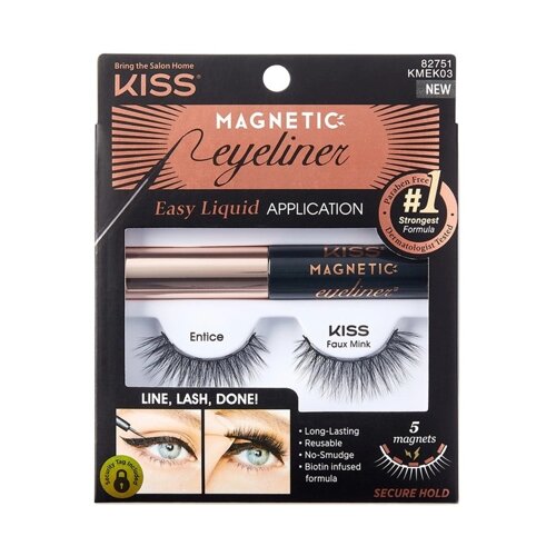 Набор магнитных накладных ресниц и подводки Kiss Entice Magnetic Eyeliner Kit