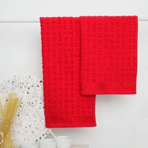 Набор махровых полотенец, размер 30х60 см, 2 шт, цвет красный