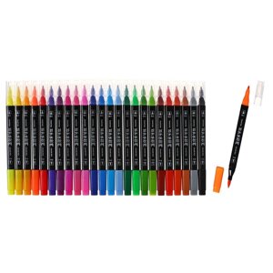 Набор маркеров профессиональных двусторонних 24 цветов, в пенале, c ручкой , микс