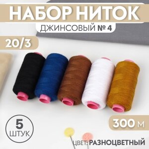 Набор ниток джинсовый №4, 20/3, 300 м, 5 шт, цвет разноцветный