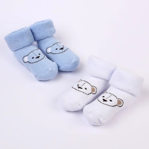 Набор носков для новорождённых 2 пары (4 шт. махровые от 0 до 6 мес., цвет голубой/белый