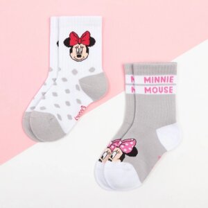 Набор носков "Minnie", Минни Маус, цвет серый/белый, 16-18 см