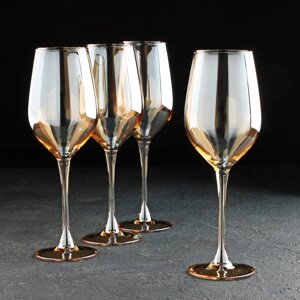 Набор стеклянных бокалов для вина «Золотой мёд», 350 мл, 4 шт