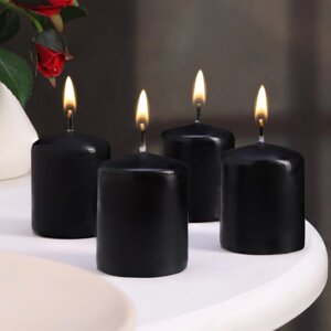 Набор свечей - цилиндров, 4х5 см, набор 4 шт, черная