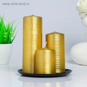 Набор свечей-цилиндров на подставке "Интерьерный", 3 шт, золотой