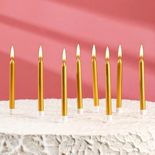 Набор свечей для торта "Манхеттен", 9 см, 8 шт, золотой металлик