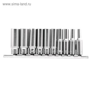 Набор торцевых головок STELS 13605, 1/4", шестигранные, удлиненные, CrV, 4-13 мм, 10 шт.