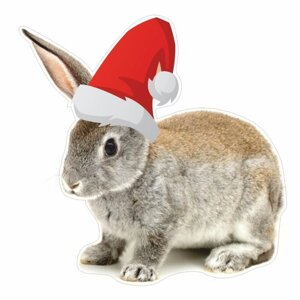 Наклейка автомобильная "Кролик в новогодней шапке", 100 х 100 мм, вид 3