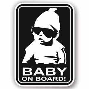 Наклейка "Baby on board черные очки", черный фон, 10 х 15 см