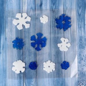 Наклейка на стекло "Снежинки морозные"набор 10 шт) 18,5х18,5 см, белый синий