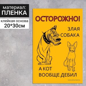 Наклейка "Осторожно собака" 300 х 200, кот, цвет чёрно-жёлтый