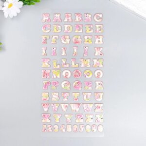 Наклейка пластик "Английский алфавит и цифры. Цветы" 31х14 см