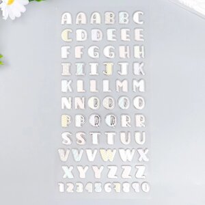 Наклейка пластик "Английский алфавит и цифры. Геометрия" серебристая обводка 31х14 см