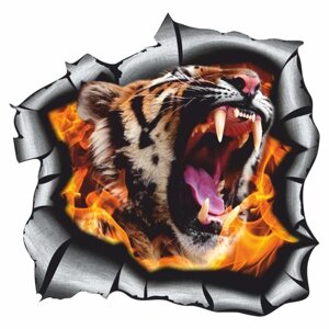 Наклейка-разлом "Тигр в огне", 37,5 х 37,5 см
