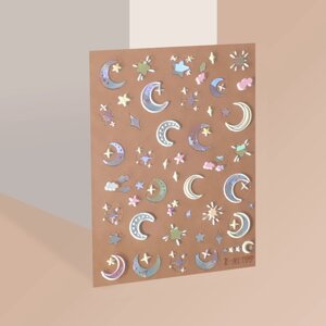 Наклейки для ногтей «Луна и звёзды», объёмные, разноцветные/голографические