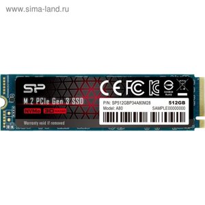 Накопитель SSD silicon power M-series M. 2 2280 SP512GBP34A80M28, 512гб, PCI-E x4