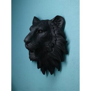 Настенная фигура "Голова льва", полистоун, 50 см, чёрный матовый, Иран, 1 сорт