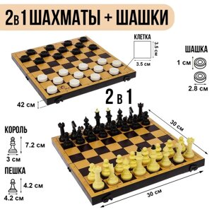 Настольная игра 2 в 1 "Семейная"шахматы, шашки, доска пластик 30 х 30 см