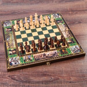 Настольная игра 3 в 1 "Бородино"шахматы, шашки, нарды, доска дерево 50 х 50 см