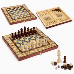 Настольная игра 3 в 1 "Мозаика"шахматы, нарды, шашки, доска дерево 40 х 40 см