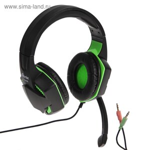 Наушники Ritmix RH-560M Gaming, игровые, полноразмерные, микрофон,3.5мм, 1.8 м, черно-зеленые