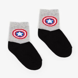 Носки детские "Captain America", цвет серый/черный, размер 16 (26-28)