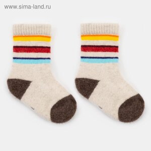 Носки детские из монгольской шерсти "Цветные полосы", цвет белый, размер 10-12 см (1)