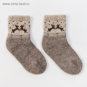 Носки детские из монгольской шерсти "Олени", цвет серый, размер 12-14 см (2)
