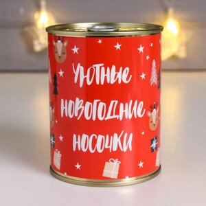 Носки в банке "Уютные новогодние носочки"внутри носки женские, цвет белый)