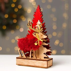 Новогодний декор с подсветкой «Ёлочки и олень с колокольчиком» 6423 см, красный