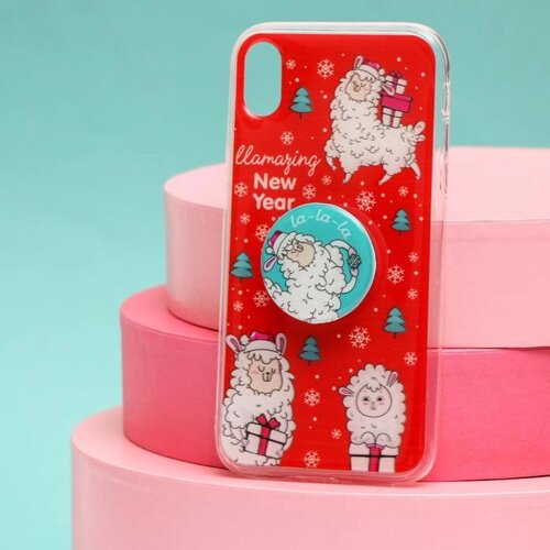 Новогодний подарочный набор, чехол для телефона с держателем «Новогоднее настроение», на iPhone XR