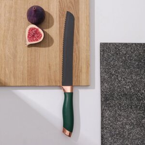 Нож хлебный Доляна «Эсмиральда», хлебный, лезвие 19,5 см, цвет зелёный