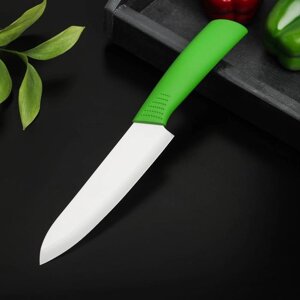 Нож керамический Доляна «Симпл», лезвие 15 см, ручка soft touch, цвет зелёный