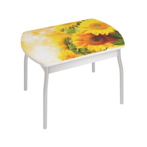 Обеденный стол «Орфей 6», 996 666 755 мм, cтекло, металл, цвет белый / подсолнух