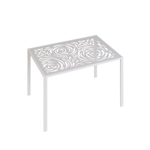 Обеденный стол «Роза», 1075 700 765 мм, металл белый, стекло, рисунок роза