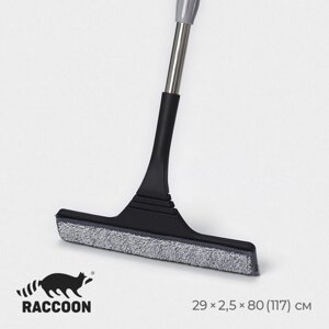 Окномойка с насадкой из микрофибры Raccoon, гибкая, стальная телескопическая ручка, 282,580(117) см, цвет чёрный