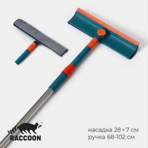 Окномойка с насадкой из микрофибры Raccoon, стальная телескопическая ручка, 28768(102) см, цвет МИКС