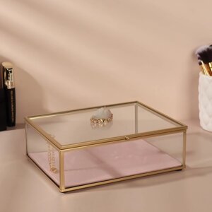 Органайзер для хранения «Кристалл», с крышкой, стеклянный, 1 секция, 20 16,8 9 см, цвет прозрачный/медный/розовый