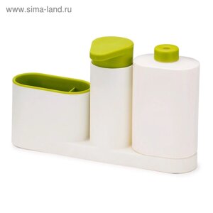 Органайзер для раковины Joseph Joseph Sink Base Plus, с дозатором для мыла и бутылочкой, цвет бело-зелёный