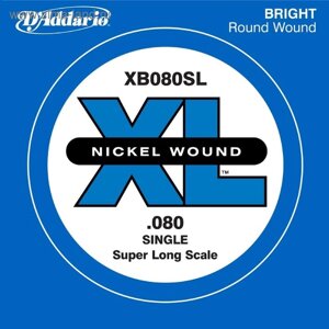 Отдельная струна для бас-гитары D'Addario XB080SL Nickel Wound никелированная,080, Super Long 45