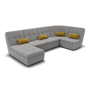 П-образный диван «Калифорния 4», пума, универсальный, велюр, цвет селфи 15 / подушки 08