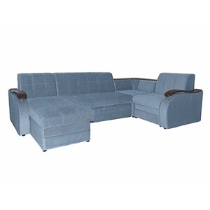 П-образный диван «Лео», механизм дельфин, велюр, цвет синий